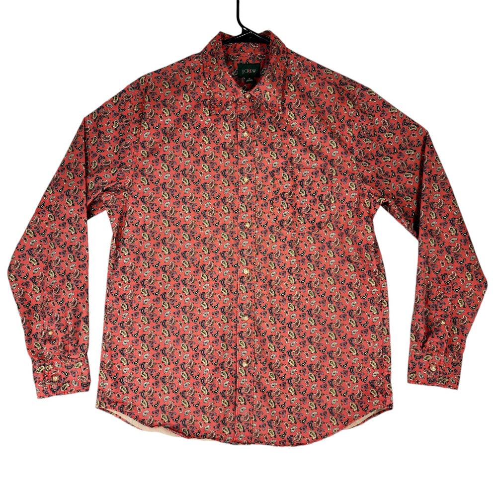 J Crew sz M Mens Paisley Button Up Shirt Long Sleeve Orange Blue Yellow BK021
